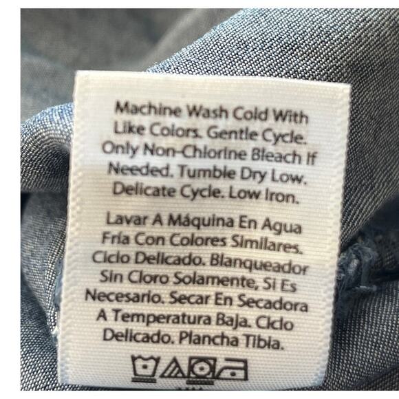 Time And Tru Womens L(12-14) Blue Chambray Pockets VNeck LongSleeve Hobo Dress - Picture 7 of 8